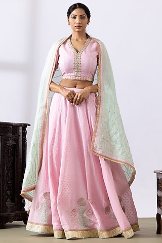Buy Pink Color Full Sets Ethnic Wear Madhu Banaras Pink Lehenga
