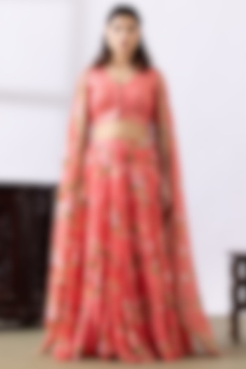 Pink Chanderi Digital Printed Lehenga Set by Abbaran at Pernia's Pop Up Shop