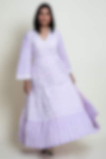 White & Lilac Block Printed Maxi Summer Dress by Abbaran at Pernia's Pop Up Shop