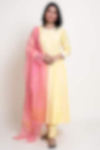 Yellow Cotton Silk Anarkali Set by Abbaran at Pernia's Pop Up Shop