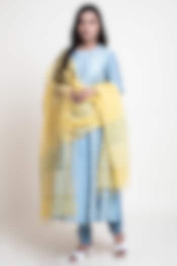 Powder Blue Cotton Silk Printed Anarkali Set by Abbaran at Pernia's Pop Up Shop