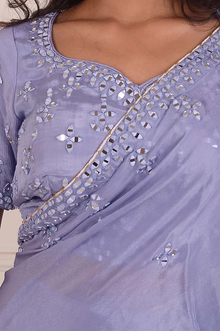 Powder Blue Chiffon Embroidered Party Wear Saree Set by Abbaran at Pernia's Pop Up Shop