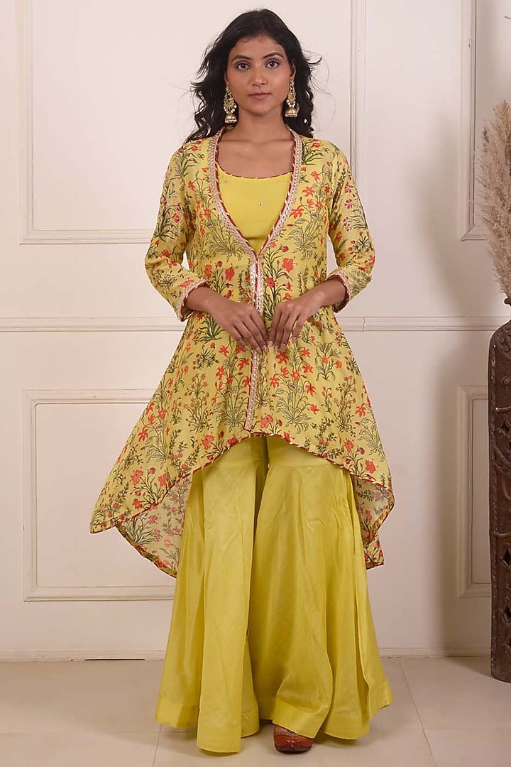 Yellow Cotton Silk Gharara Set by Abbaran at Pernia's Pop Up Shop