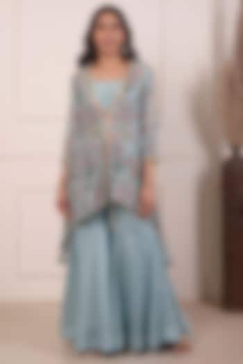 Powder Blue Cotton Silk Gharara Set by Abbaran at Pernia's Pop Up Shop