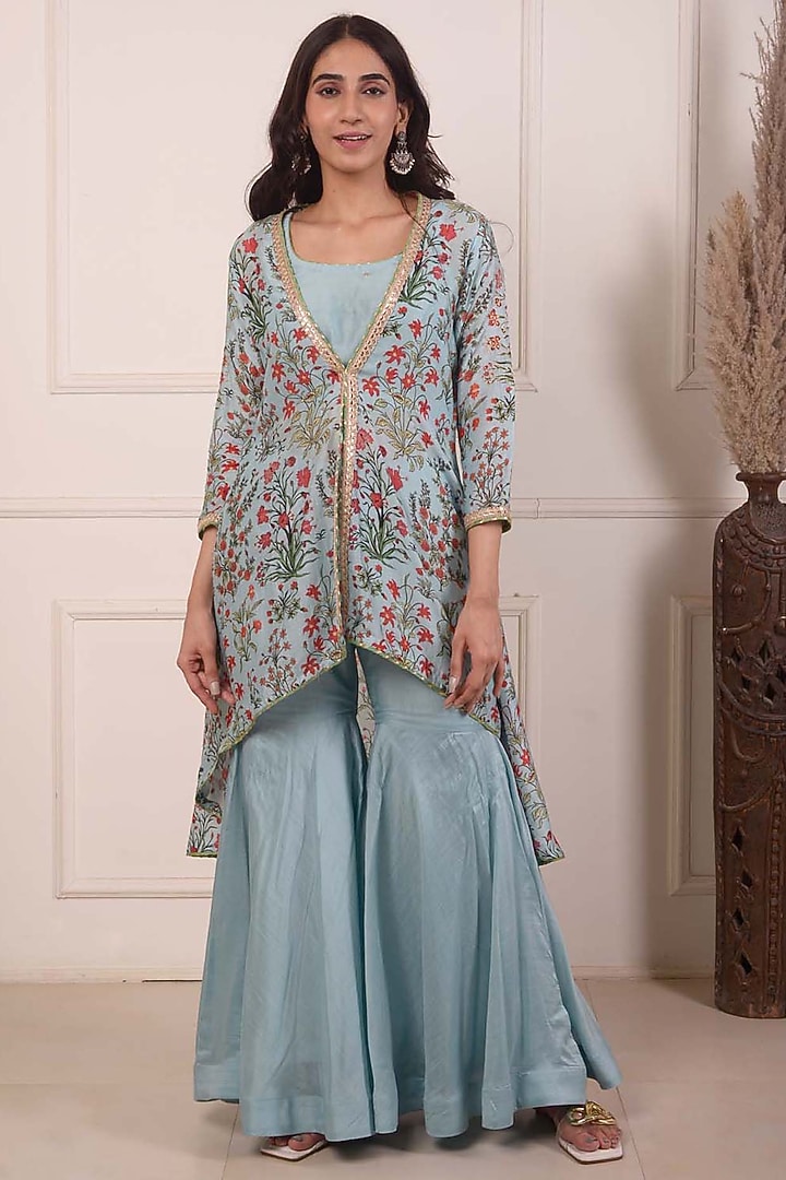 Powder Blue Cotton Silk Gharara Set by Abbaran at Pernia's Pop Up Shop