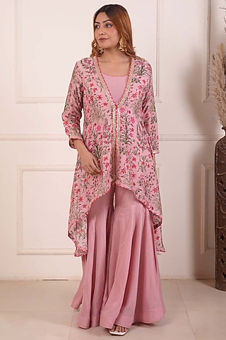 Peach Cotton Silk Gharara Set by Abbaran