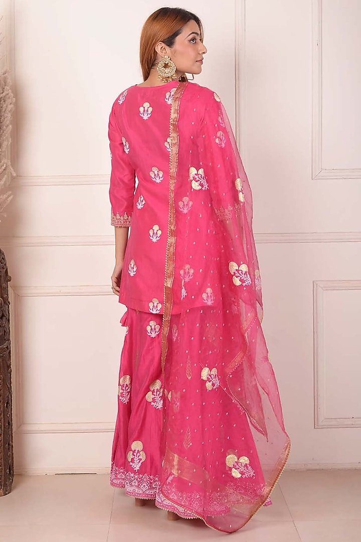 Rani Pink Chanderi Embroidered Gharara Set by Abbaran at Pernia's Pop Up Shop