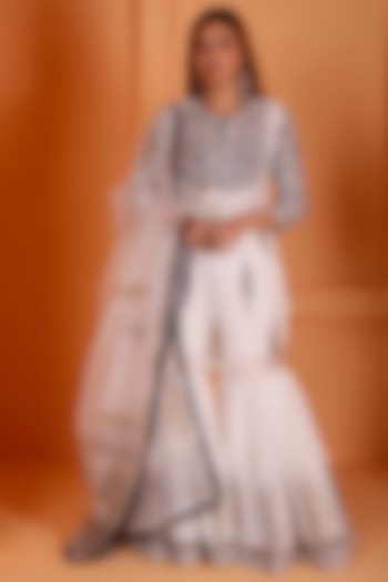 Ivory Chanderi Printed Gharara Set by Abbaran at Pernia's Pop Up Shop