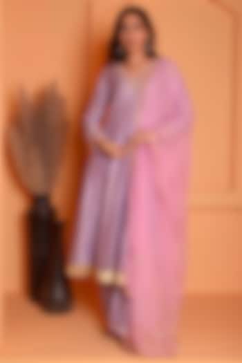 Lilac Chanderi Embroidered Anarkali Set by Abbaran at Pernia's Pop Up Shop