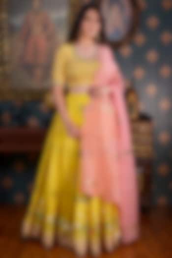 Lemon Yellow Gota Embroidered Lehenga Set by Abbaran at Pernia's Pop Up Shop