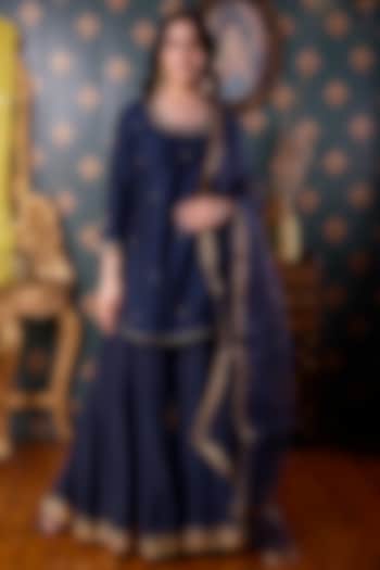 Navy Blue Cotton Silk Gharara Set by Abbaran at Pernia's Pop Up Shop