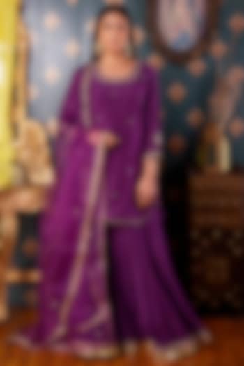 Purple Cotton Silk Gharara Set by Abbaran at Pernia's Pop Up Shop