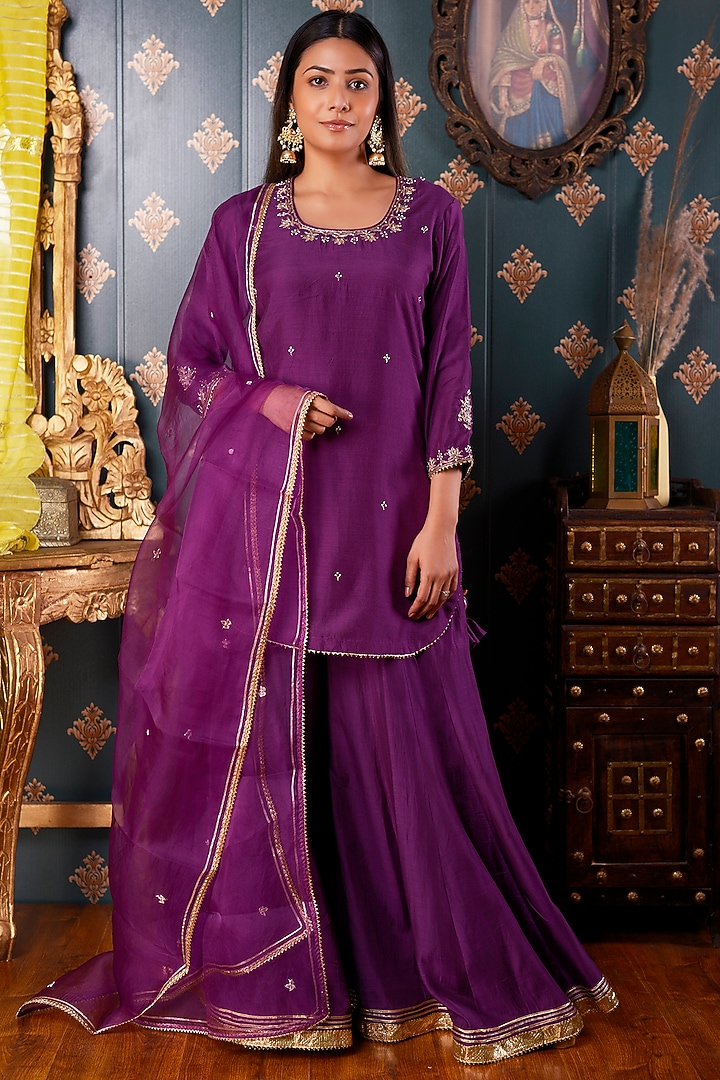 Purple Cotton Silk Gharara Set by Abbaran at Pernia's Pop Up Shop