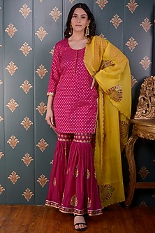 Magenta Printed Rayon Gharara
