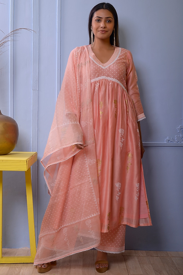 Pink Foil Printed Kurta Set by Abbaran at Pernia's Pop Up Shop