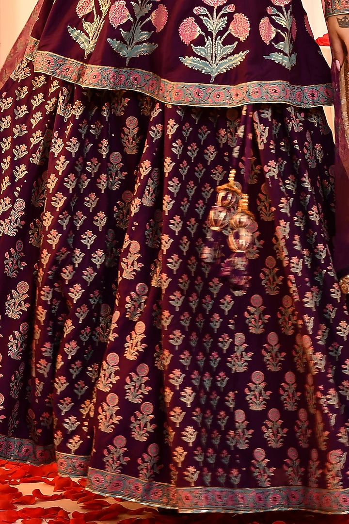 Purple Cotton Silk Block Printed Party Wear Sharara Set by Abbaran at Pernia's Pop Up Shop