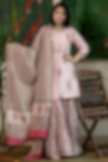 Pink Cambric Hand Block Printed Gharara Set by Abbaran at Pernia's Pop Up Shop