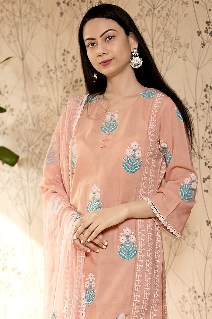 Old Rose Pink Hand Block Printed Straight Kurta Set by Abbaran at Pernia's Pop Up Shop