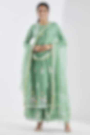 Pista Green Foil Printed Anarkali Set by Abbaran at Pernia's Pop Up Shop