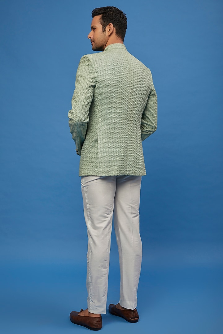 Sage Green Silk Bandhgala Set by AUGUST by Swati Akash Jhunjhunwala at Pernia's Pop Up Shop