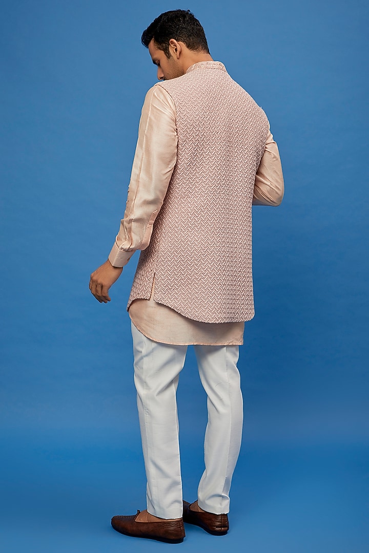 Rose Gold Viscose Embroidered Indo-Western Set by AUGUST by Swati Akash Jhunjhunwala at Pernia's Pop Up Shop