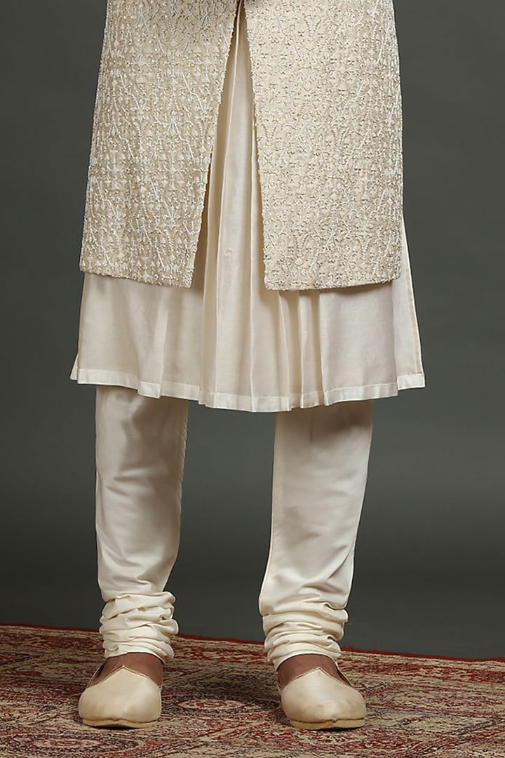 Ivory Tissue Hand Embroidered Groom Sherwani Set by AUGUST by Swati Akash Jhunjhunwala at Pernia's Pop Up Shop