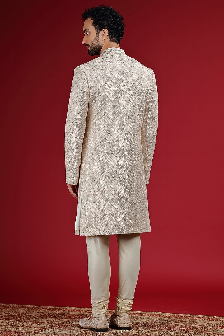 Ivory Silk Hand Embroidered Groom Sherwani Set by AUGUST by Swati Akash Jhunjhunwala at Pernia's Pop Up Shop
