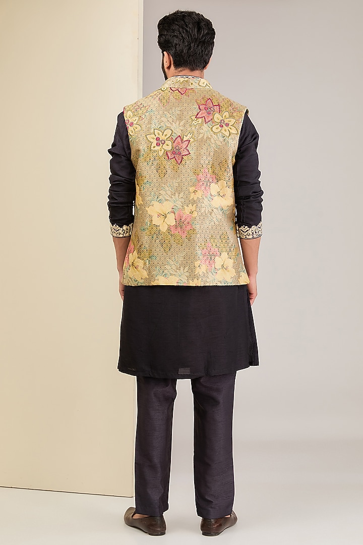 Multi-Colored Brocade Resham Embroidered Wedding Indowestern Set by AUGUST by Swati Akash Jhunjhunwala at Pernia's Pop Up Shop