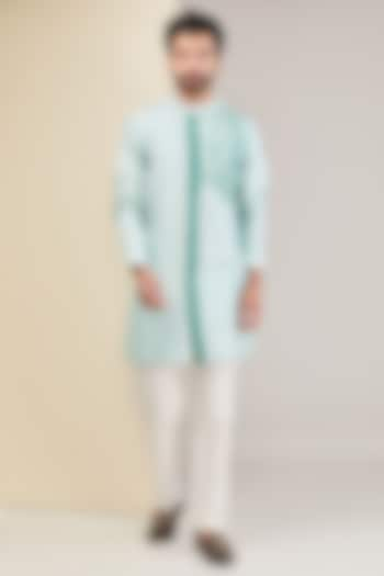 Mint Raw Silk Patchwork Kurta Set by AUGUST by Swati Akash Jhunjhunwala