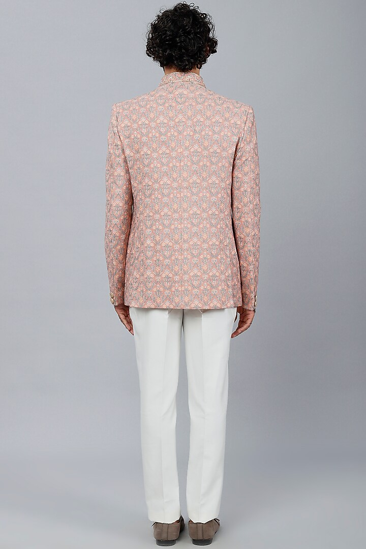 Salmon Pink Silk Embroidered Jodhpuri Set by AUGUST by Swati Akash Jhunjhunwala at Pernia's Pop Up Shop