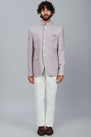Lilac Silk Embroidered Jodhpuri Set by AUGUST by Swati Akash Jhunjhunwala