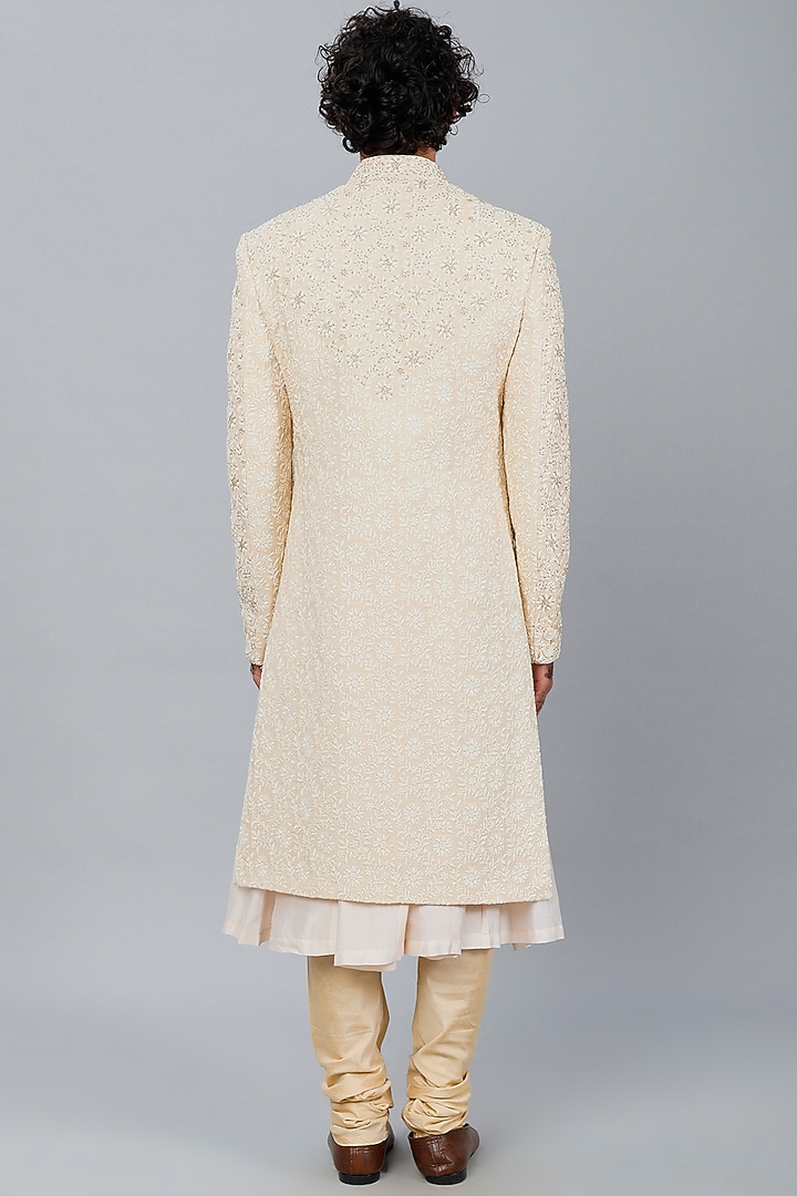 Ivory Silk Embroidered Wedding Sherwani Set by AUGUST by Swati Akash Jhunjhunwala at Pernia's Pop Up Shop