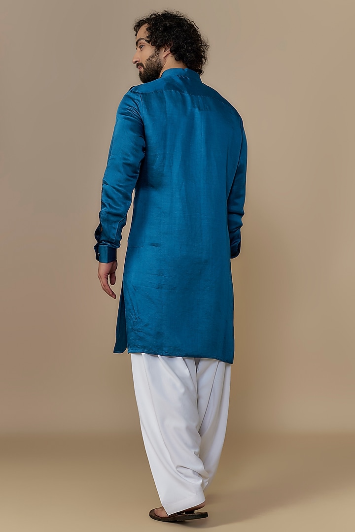 Royal Blue Blended Satin Pathani Kurta Set by AUGUST by Swati Akash Jhunjhunwala at Pernia's Pop Up Shop