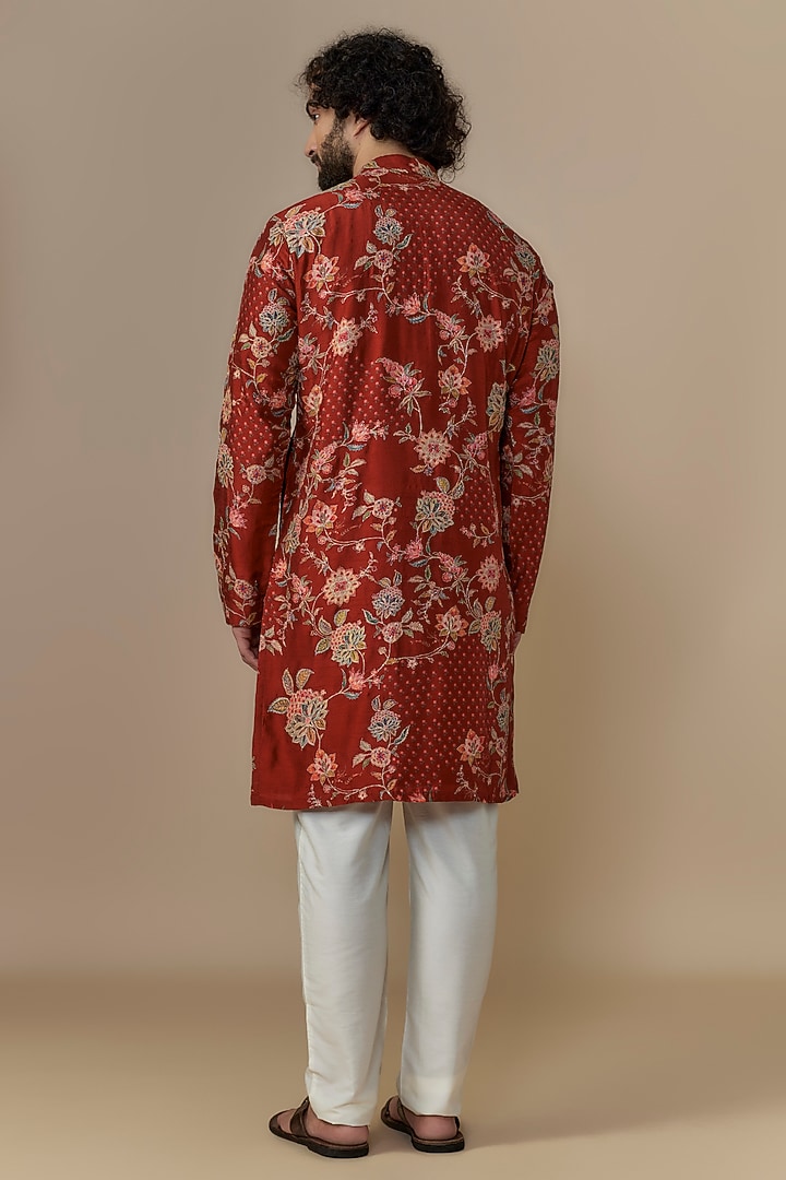 Orange Blended Dupion Digital Printed Kurta Set by AUGUST by Swati Akash Jhunjhunwala at Pernia's Pop Up Shop