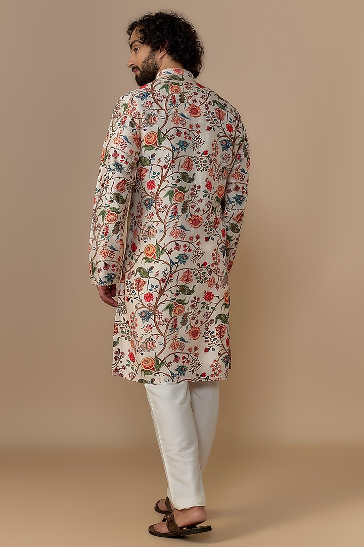 Off-White Blended Dupion Chintz Printed Kurta Set by AUGUST by Swati Akash Jhunjhunwala at Pernia's Pop Up Shop