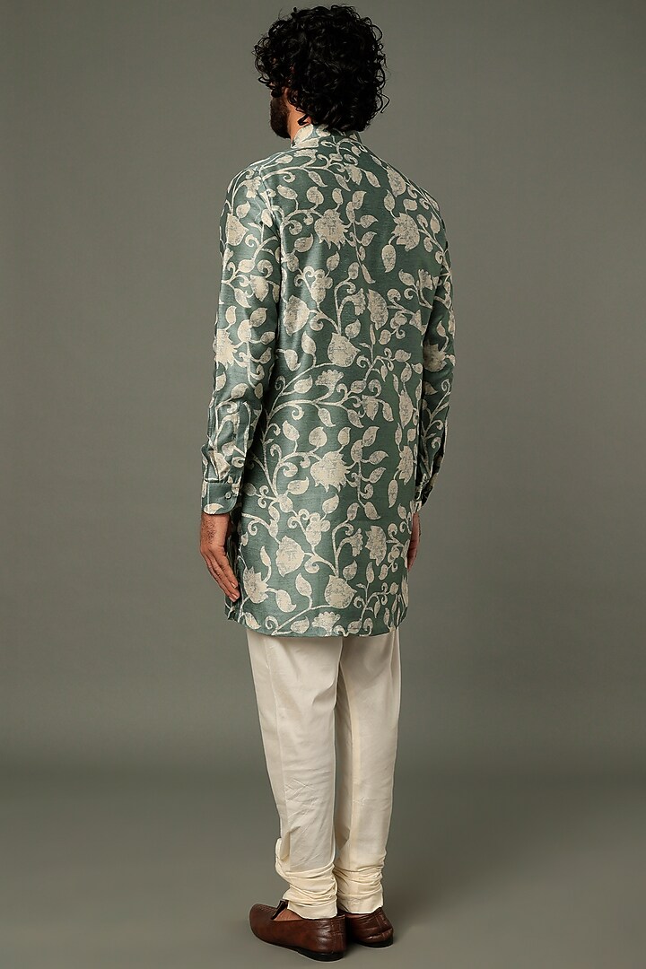 Olive Green Silk Digital Printed Kurta Set by AUGUST by Swati Akash Jhunjhunwala at Pernia's Pop Up Shop