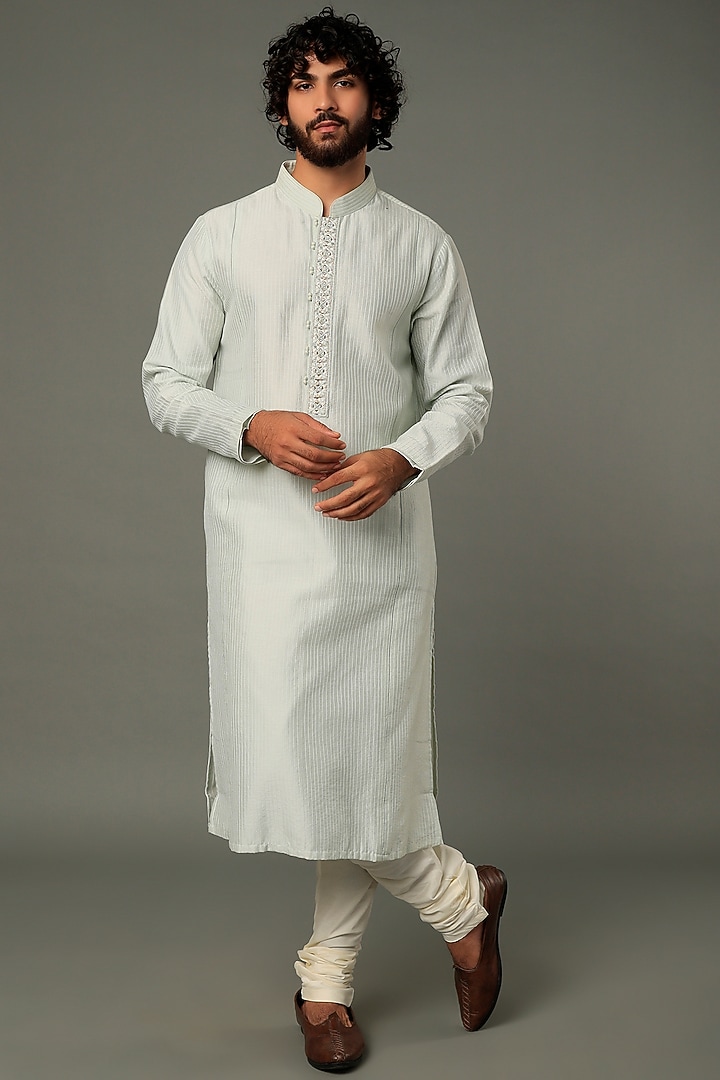 Mint Green Hand Embroidered Kurta Set by AUGUST by Swati Akash Jhunjhunwala at Pernia's Pop Up Shop