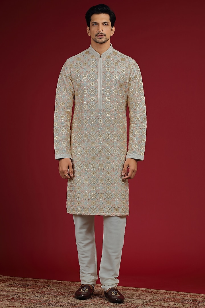 Ivory Silk Blend Patola Embroidered Kurta Set by AUGUST by Swati Akash Jhunjhunwala