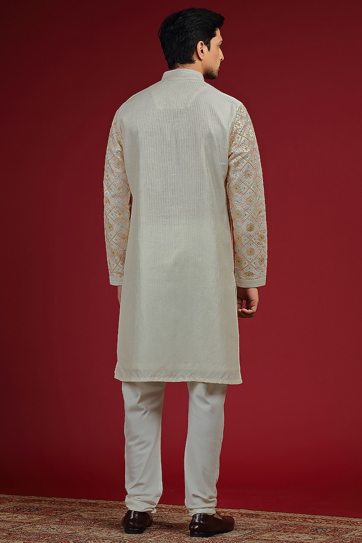 Ivory Silk Blend Patola Embroidered Kurta Set by AUGUST by Swati Akash Jhunjhunwala at Pernia's Pop Up Shop