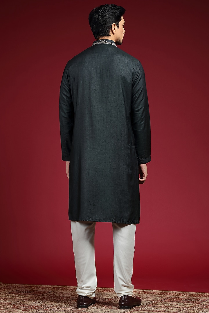 Charcoal Black Silk Blend Zardosi Hand Embroidered Kurta Set by AUGUST by Swati Akash Jhunjhunwala at Pernia's Pop Up Shop