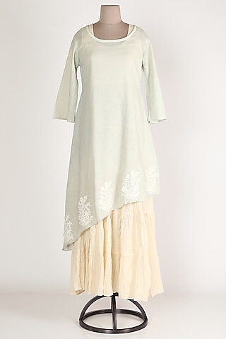 Grey & White Asymmetric Tunic Set by Adara By Sheytal