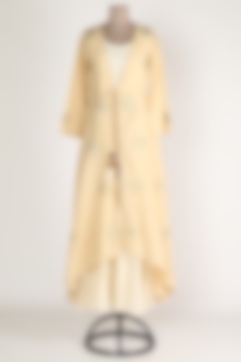 Yellow & White Asymmetric Tunic Set by Adara By Sheytal