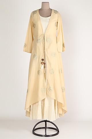 Yellow & White Asymmetric Tunic Set by Adara By Sheytal
