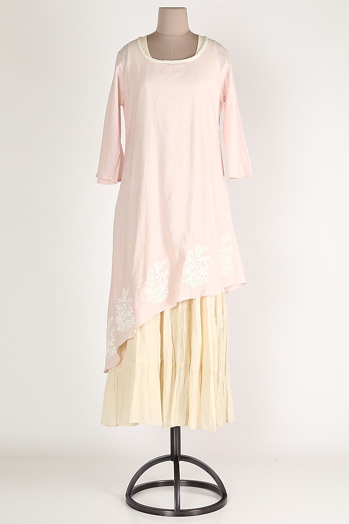 Blush Pink & White Asymmetric Tunic Set by Adara By Sheytal