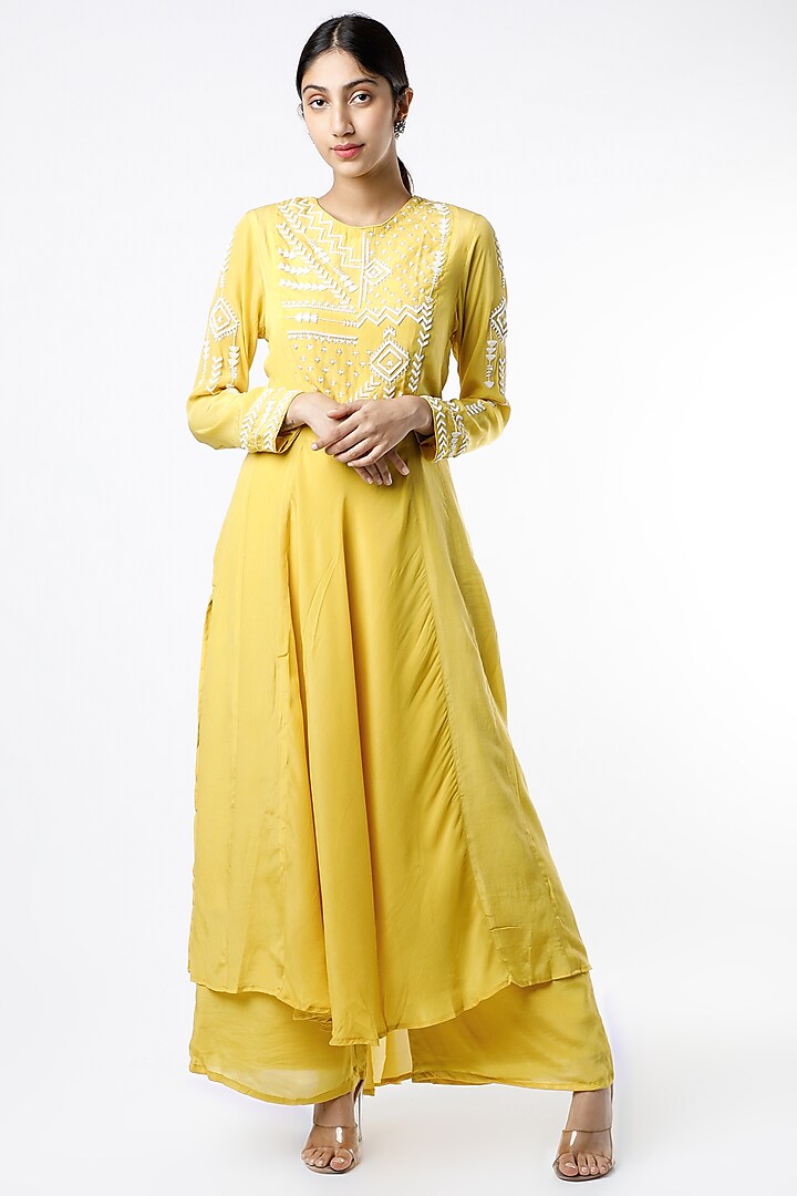 Yellow Kalidar Kurta Set With Sequins Work by Adara By Sheytal at Pernia's Pop Up Shop