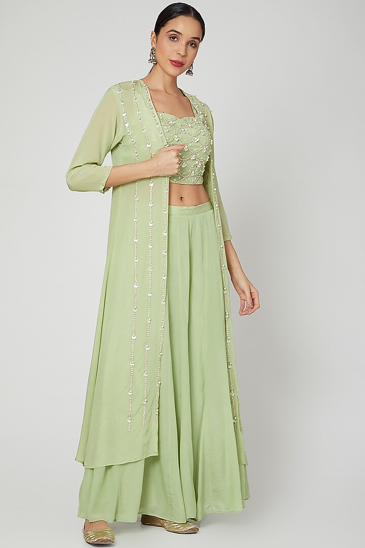 Mint Green Embroidered Jacket Set by Adara by Sheytal at Pernia's Pop Up Shop