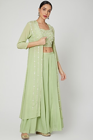 Mint Green Embroidered Jacket Set by Adara by Sheytal