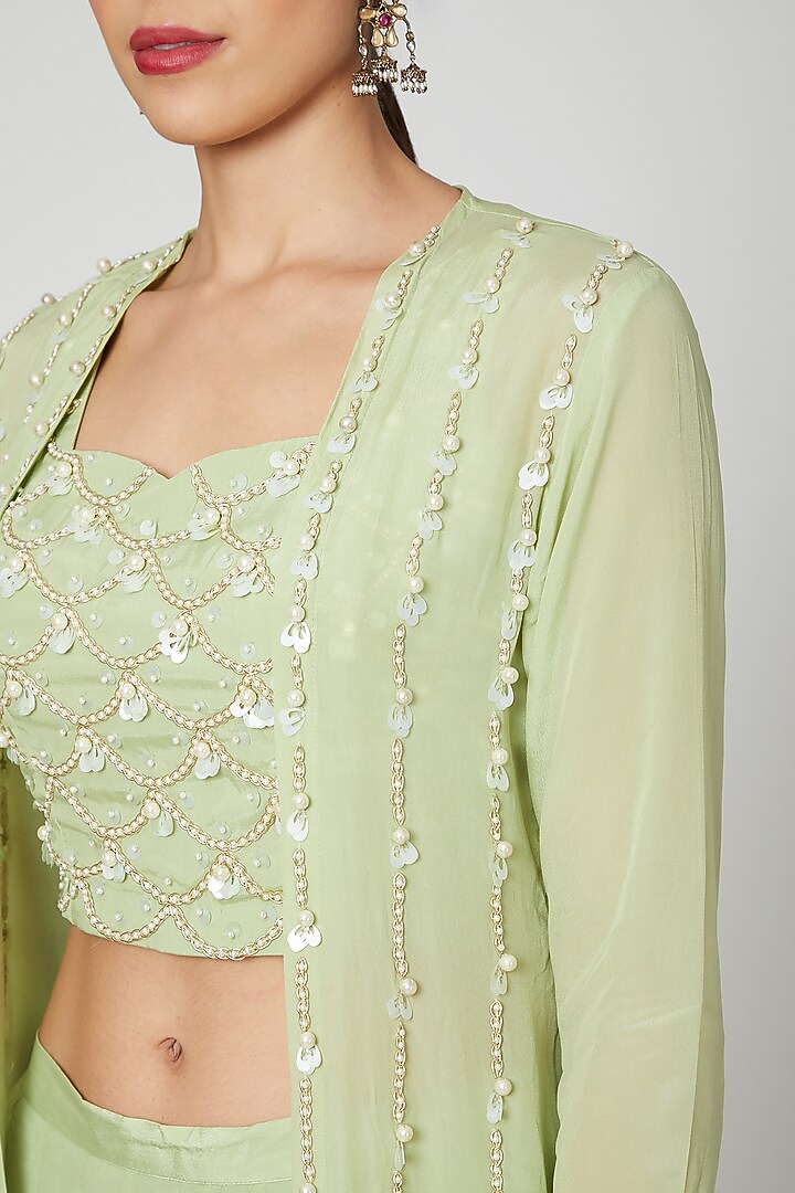 Mint Green Embroidered Jacket Set by Adara by Sheytal at Pernia's Pop Up Shop