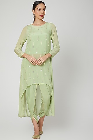 Mint Green Embroidered Kurta & Dhoti by Adara by Sheytal