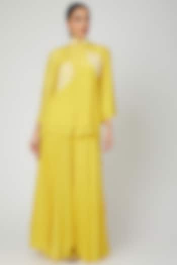 Yellow Short Embroidered Kurta With Pants by Adara by Sheytal
